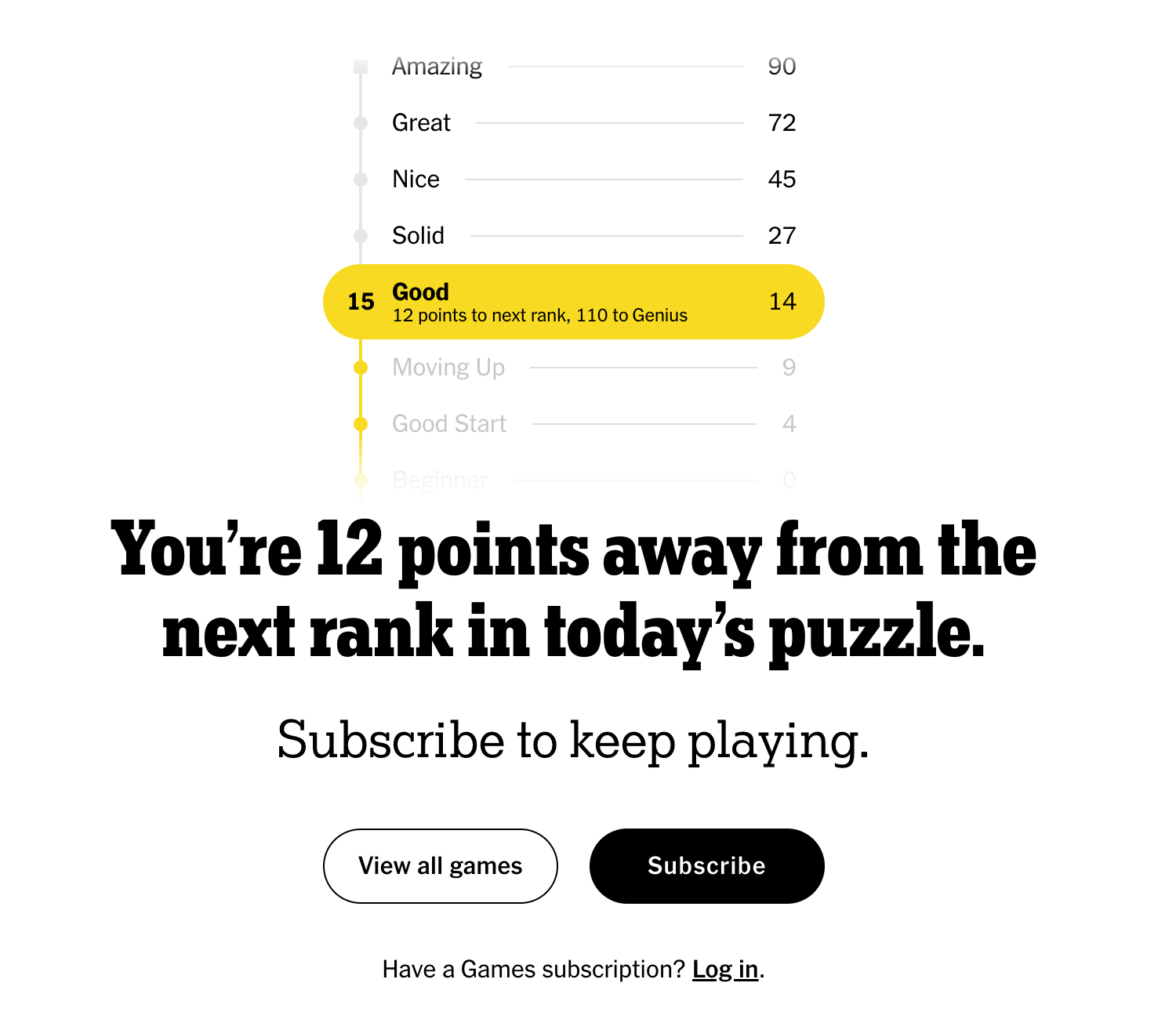 NYT Spelling Bee Subscribe Popup